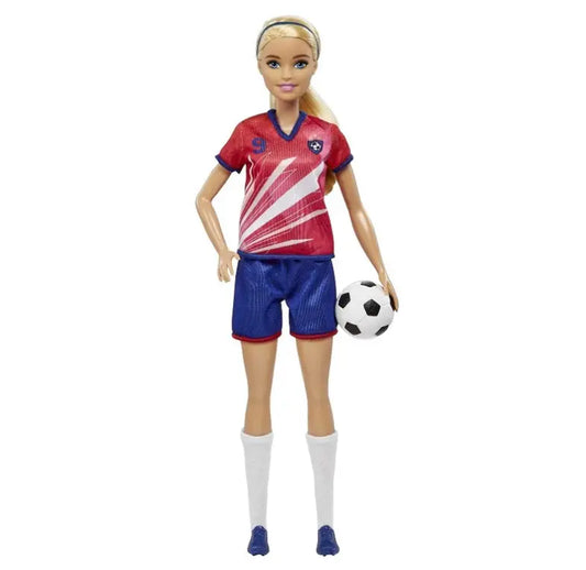 Barbie lalka piłkarka czerwona