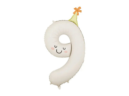 Balon foliowy Cyfra 9, 86cm kremowy