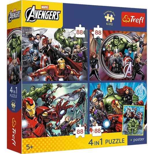 Puzzle Premium Plus Kids, Marvel 4 x 88 el. Bohaterowie są wśród nas