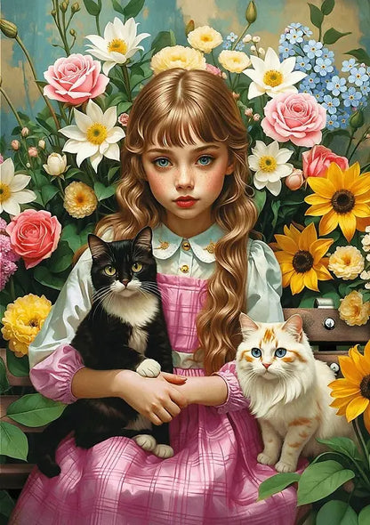 PUZZLE 1000 Dziewczynka z kotami 10976