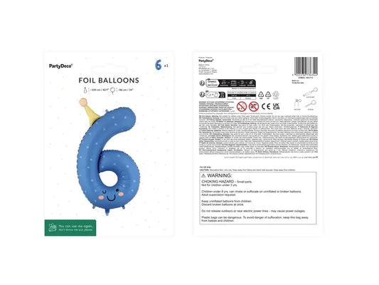Balon foliowy Cyfra 6, 86cm niebieski