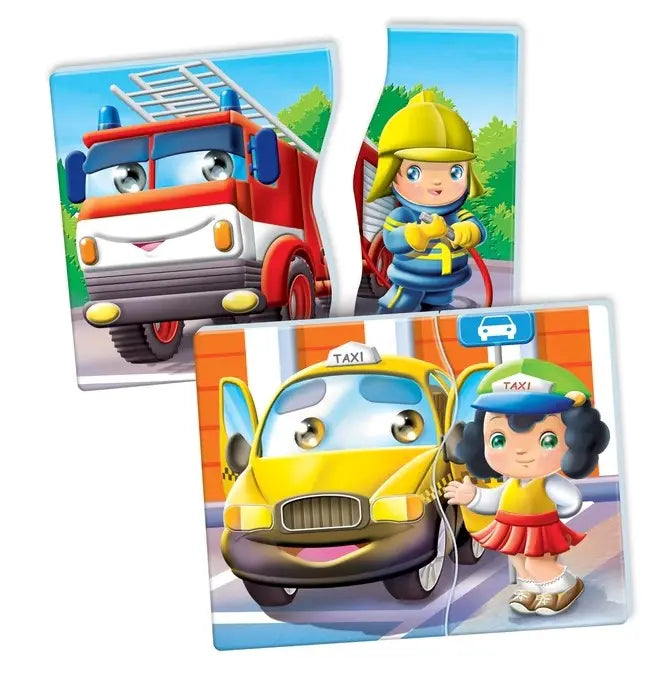 Uczę się bawiąc puzzle pojazdy i zawody