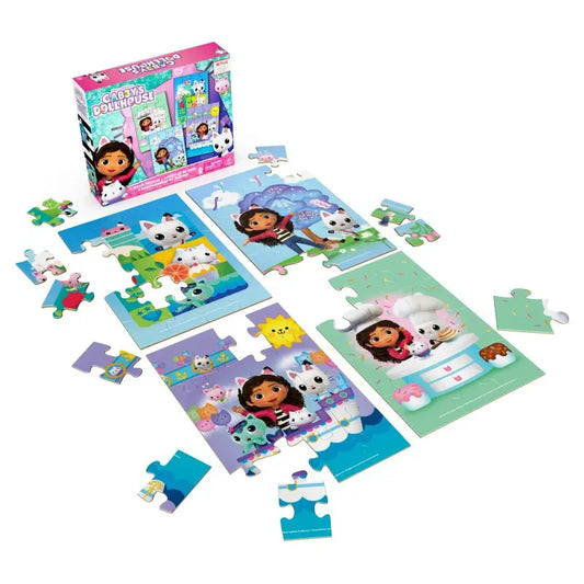 Koci domek gabi puzzle drewniane 4-pak