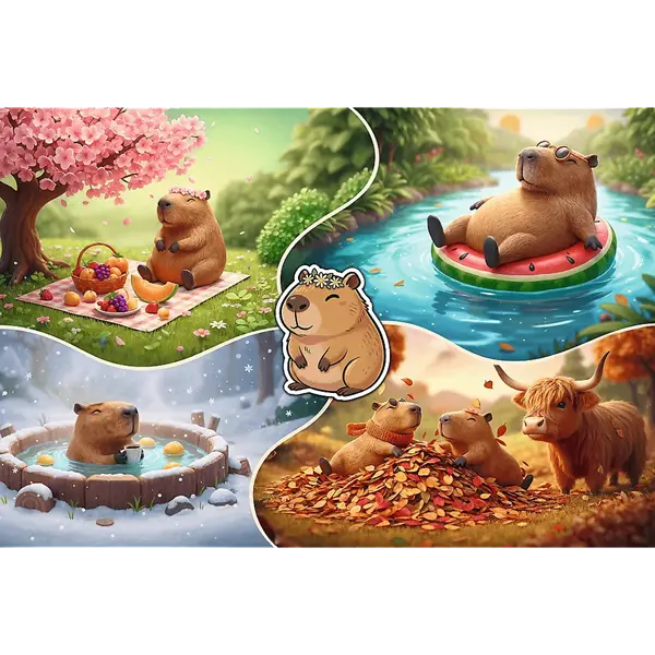 Puzzle 300 el. Cztery pory roku z kapibarami