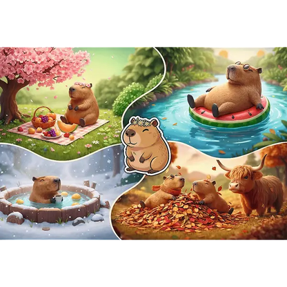 Puzzle 300 el. Cztery pory roku z kapibarami