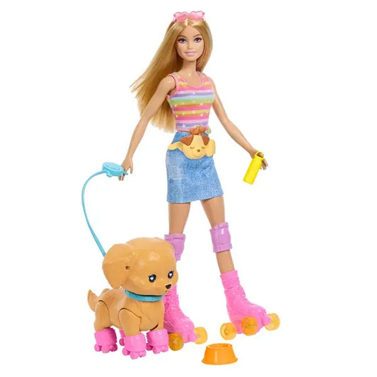 Barbie lalka i piesek na wrotkach