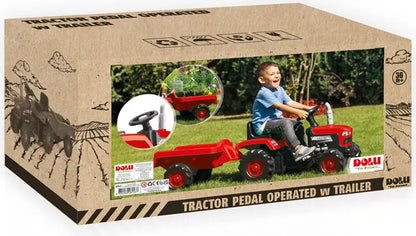 Traktor na pedały z przyczepą, czerwony