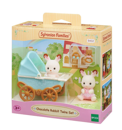 Sylvanian zestaw z bliźniakami królików z czekoladowymi uszkami i wózek dziecięcy