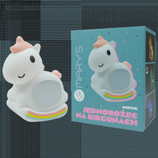 Lampka nocna z budzikiem - Jednorożec na biegunach