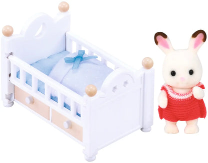 SYLVANIAN zestaw dziecko królik z czekoladowymi uszkami + łóżeczko