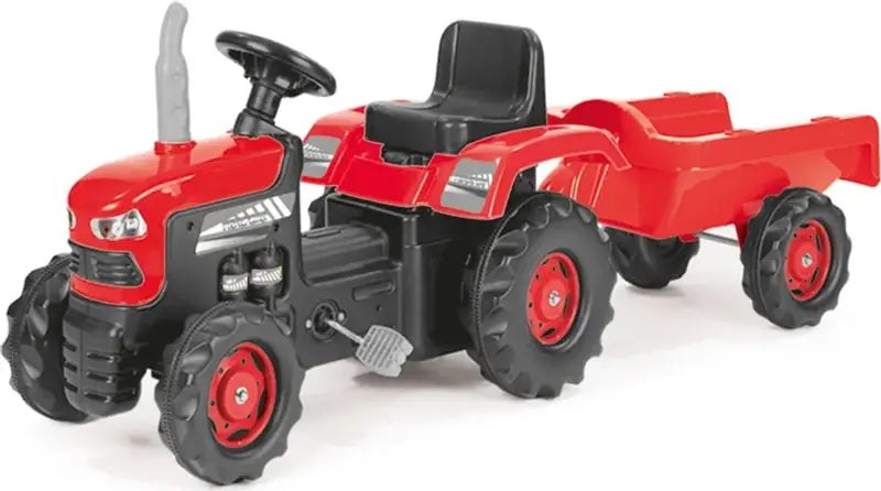 Traktor na pedały z przyczepą, czerwony