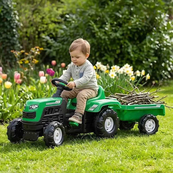 Traktor na pedały z przyczepą, zielony