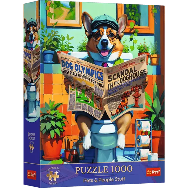 Puzzle Pets and People Stuff 1000 elementów - Corgi w Toalecie
