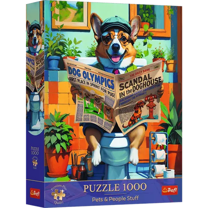 Puzzle Pets and People Stuff 1000 elementów - Corgi w Toalecie