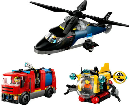 Lego City Zestaw z helikopterem, wozem strażackim i łodzią podwodną