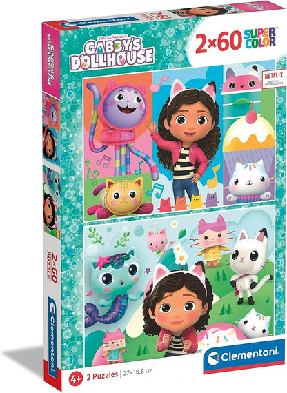 Puzzle 2x60 super kolor koci domek gabby