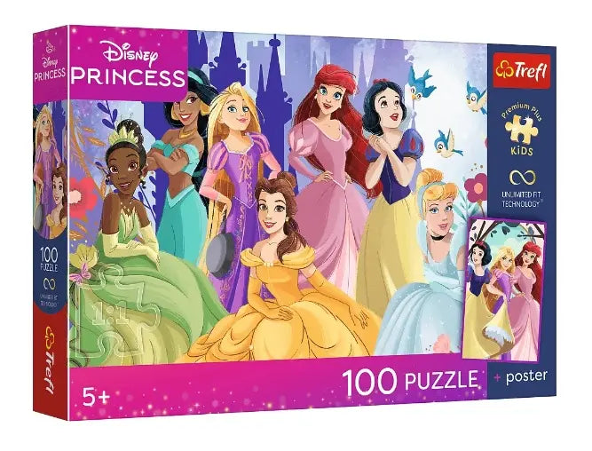 Puzzle Premium Plus Kids UFT Disney 100 ele, Relaks z księżniczkami, kolekcjonerski plakat