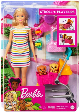 Barbie zestaw lalka i spacerówka z pieskami GHV9 GHV92