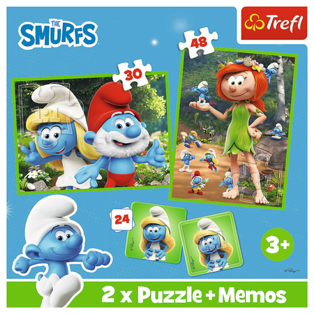 TREFL Puzzle 2w1+ memos Wesołe zabawy Smerfy 93656