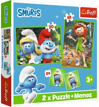TREFL Puzzle 2w1+ memos Wesołe zabawy Smerfy 93656