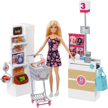 Barbie zestaw supermarket z lalką FRP01