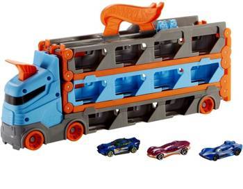 Hot Wheels City Mega długi transporter 2w1 + autka GVG37