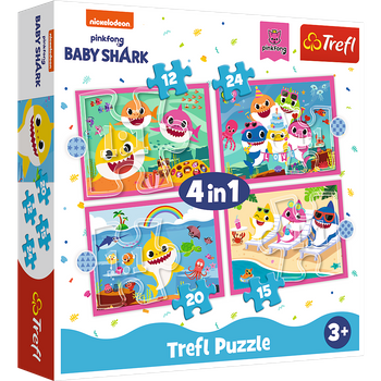 TREFL PUZZLE 4w1 Baby Shark Rodzina rekinów 34378