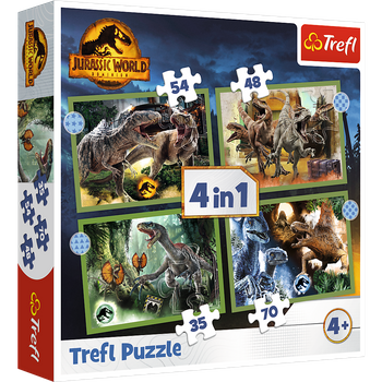 Trefl Puzzle 4w1 Groźne Dinozaury 34607 - Układanka dla Dzieci