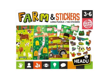 HEADU Farm & Stickers Puzzle z naklejkami farma wiek 3-6