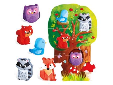 HEADU Montessori Puzzle las + figurki wiek 2-4