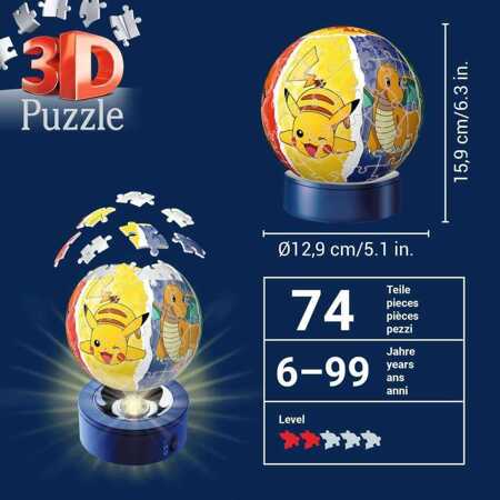 Puzzle 3D Kula świecąca 72 elementów Pokemon 11547