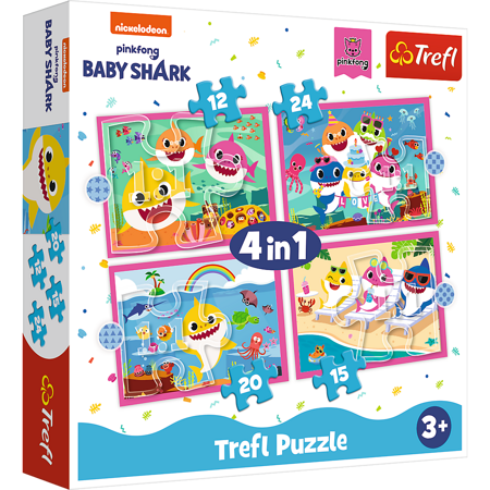 TREFL PUZZLE 4w1 Baby Shark Rodzina rekinów 34378